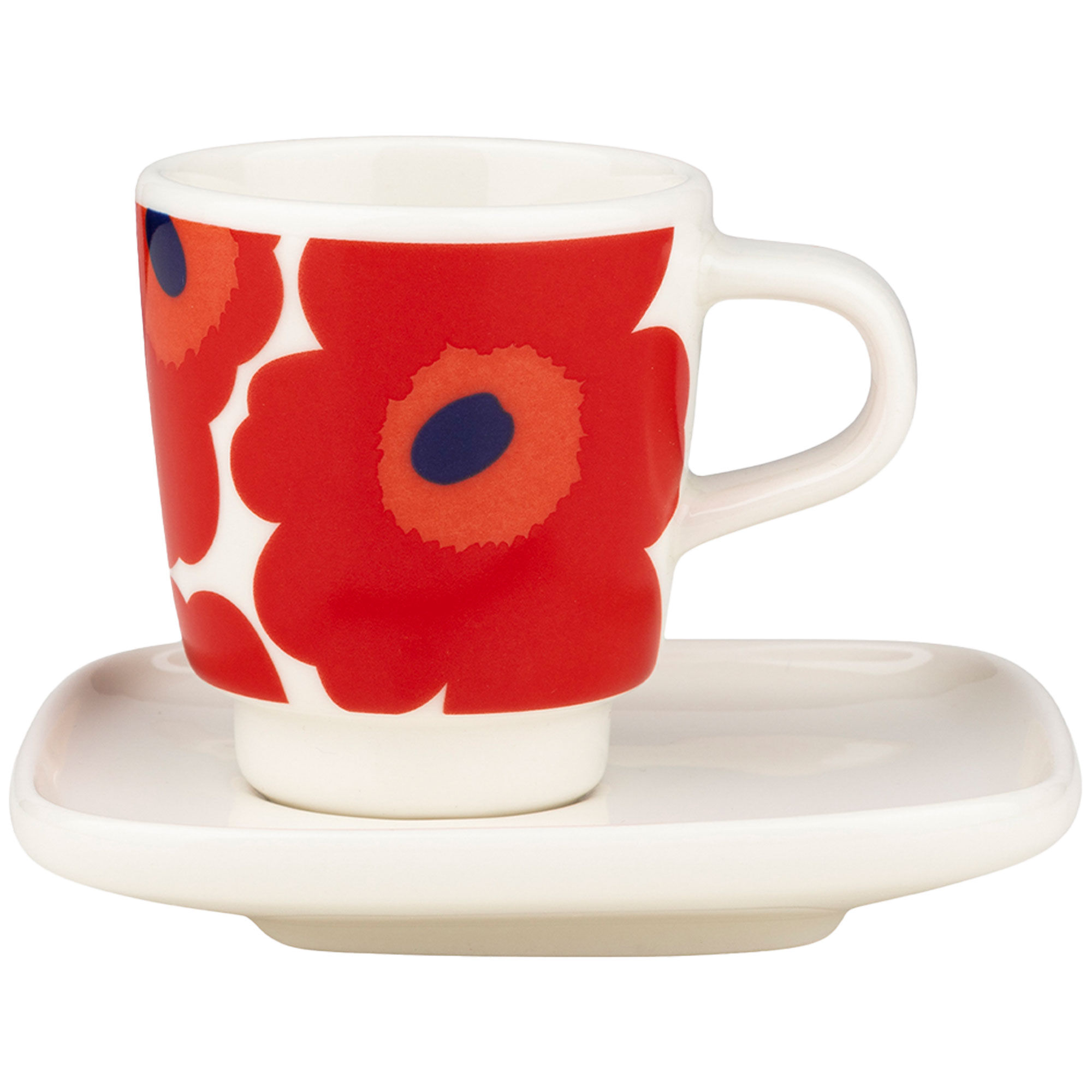 Marimekko Unikko espressokop + underkop 0,5 dl, rød/hvid/blå