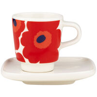 Unikko espressokuppi + lautanen 0,5 dl, punainen/valkoinen/sininen