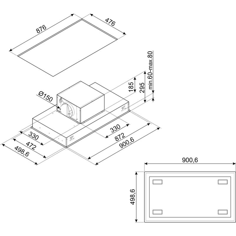KSCB94X loftmonteret emhætte 90 cm, rustfrit stål