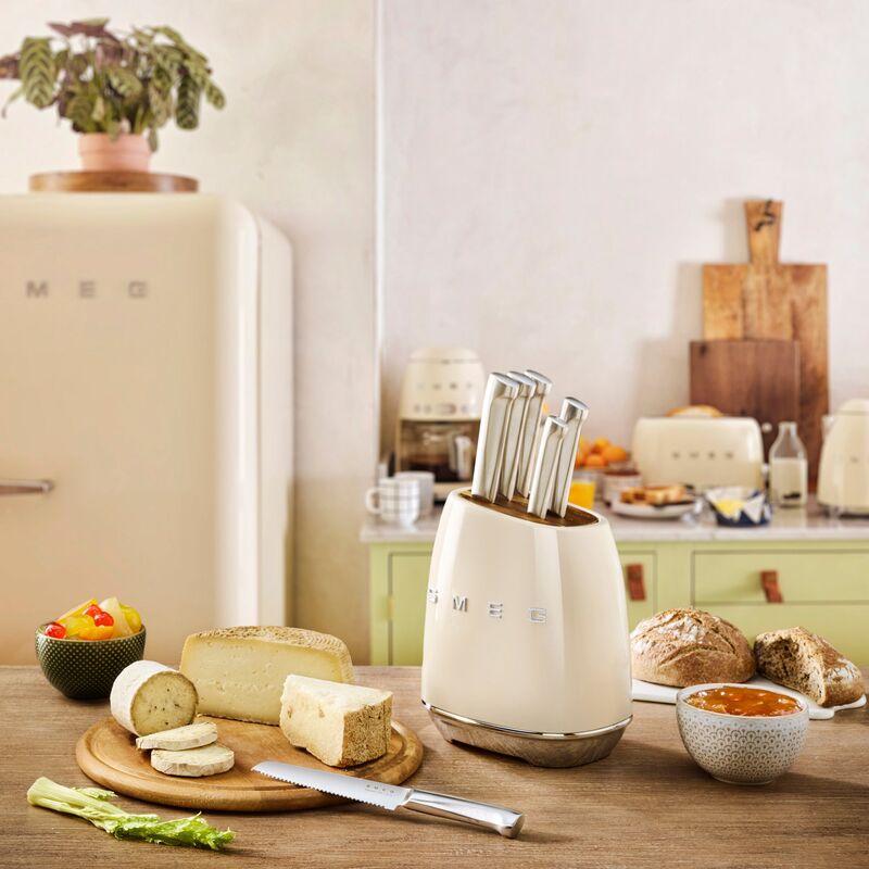 Knivblock med knivar (6 st), creme