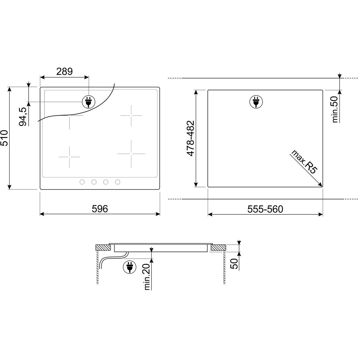 Classic Inbyggnadsugn med induktionshäll 60 cm, rostfritt stål