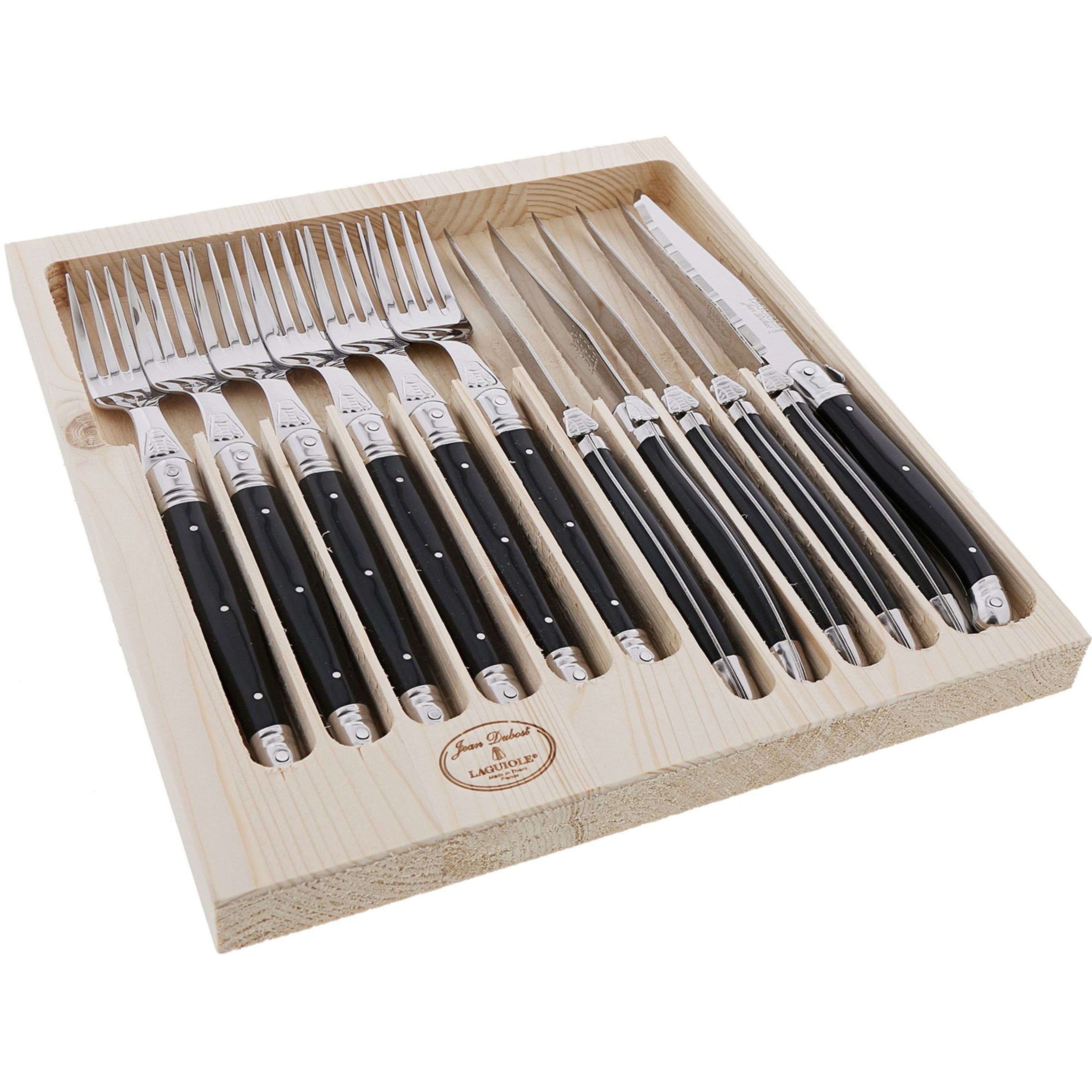 Laguiole bestick, 12-delar, svart