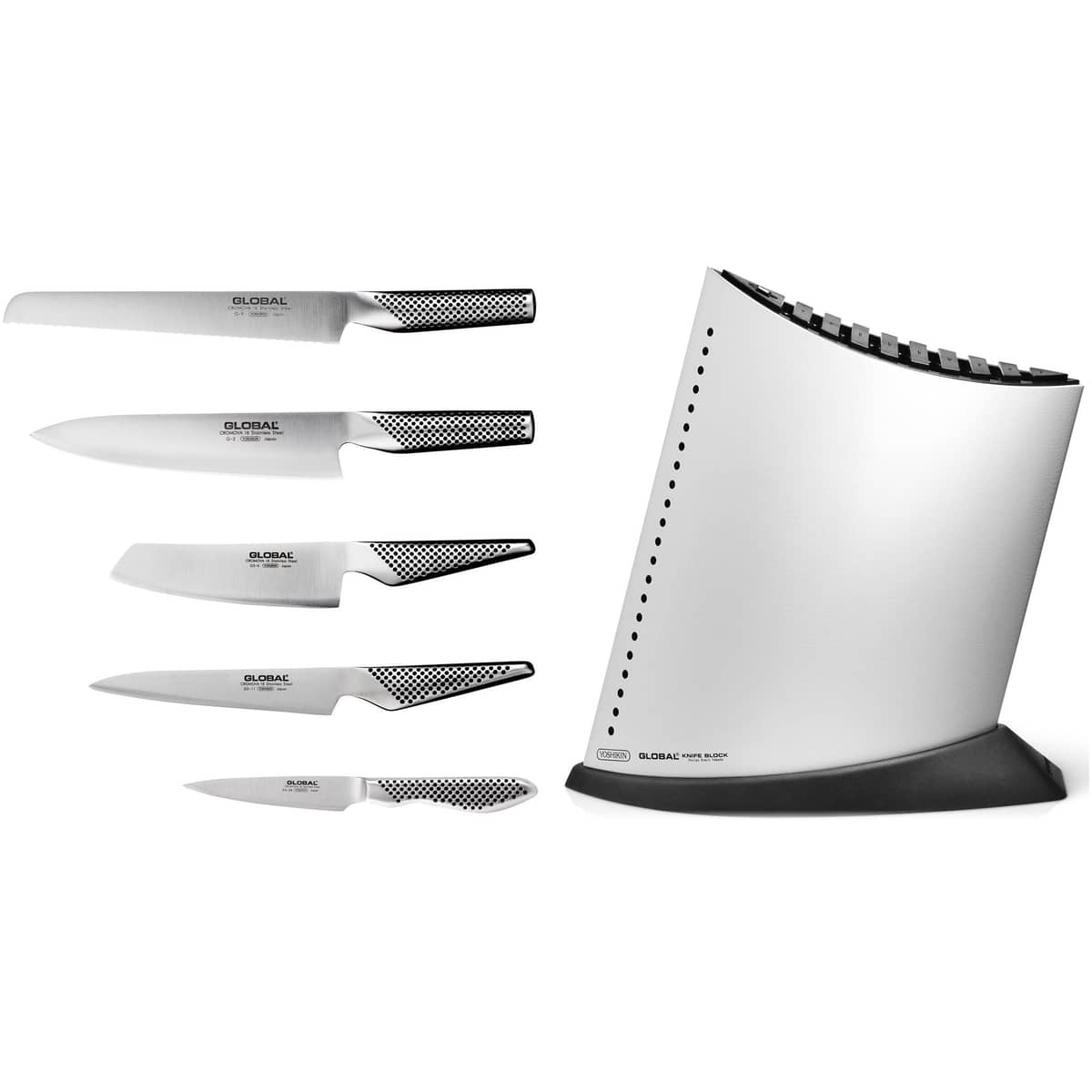 Knivsett med knivblok Hvit