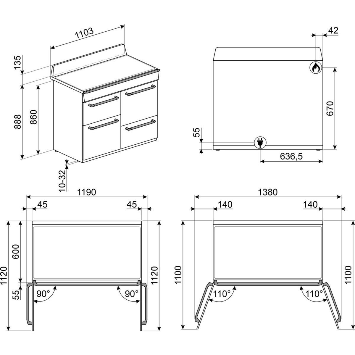 TR4110P1 10 Victoria gaskomfur med 3 ovne 110 cm, creme
