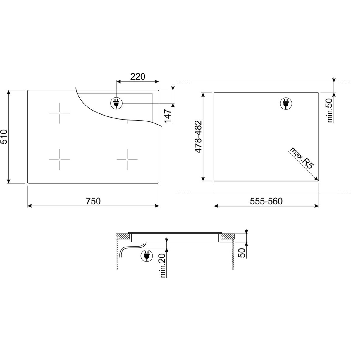 SI1M4744D Induksjonstopp Classic 70 cm, svart
