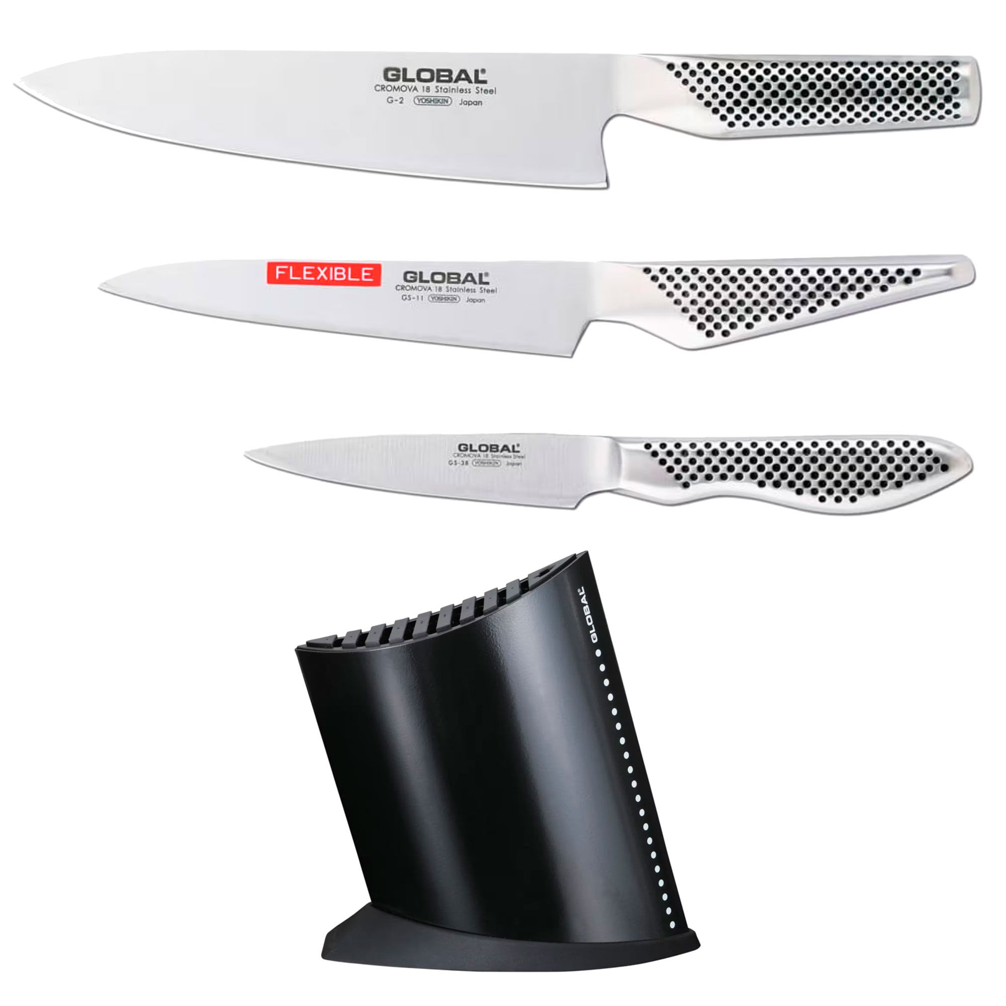 Global Knivset 3-delar + knivblock
