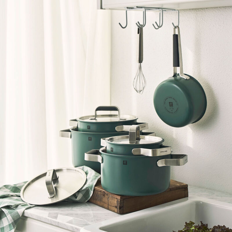 Pure grydesæt 3 dele + 2 låg, rustfrit stål, grøn