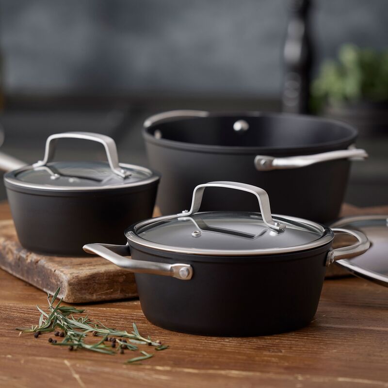 Travo gryde med glaslåg 2,1 liter 20 cm, sort aluminium