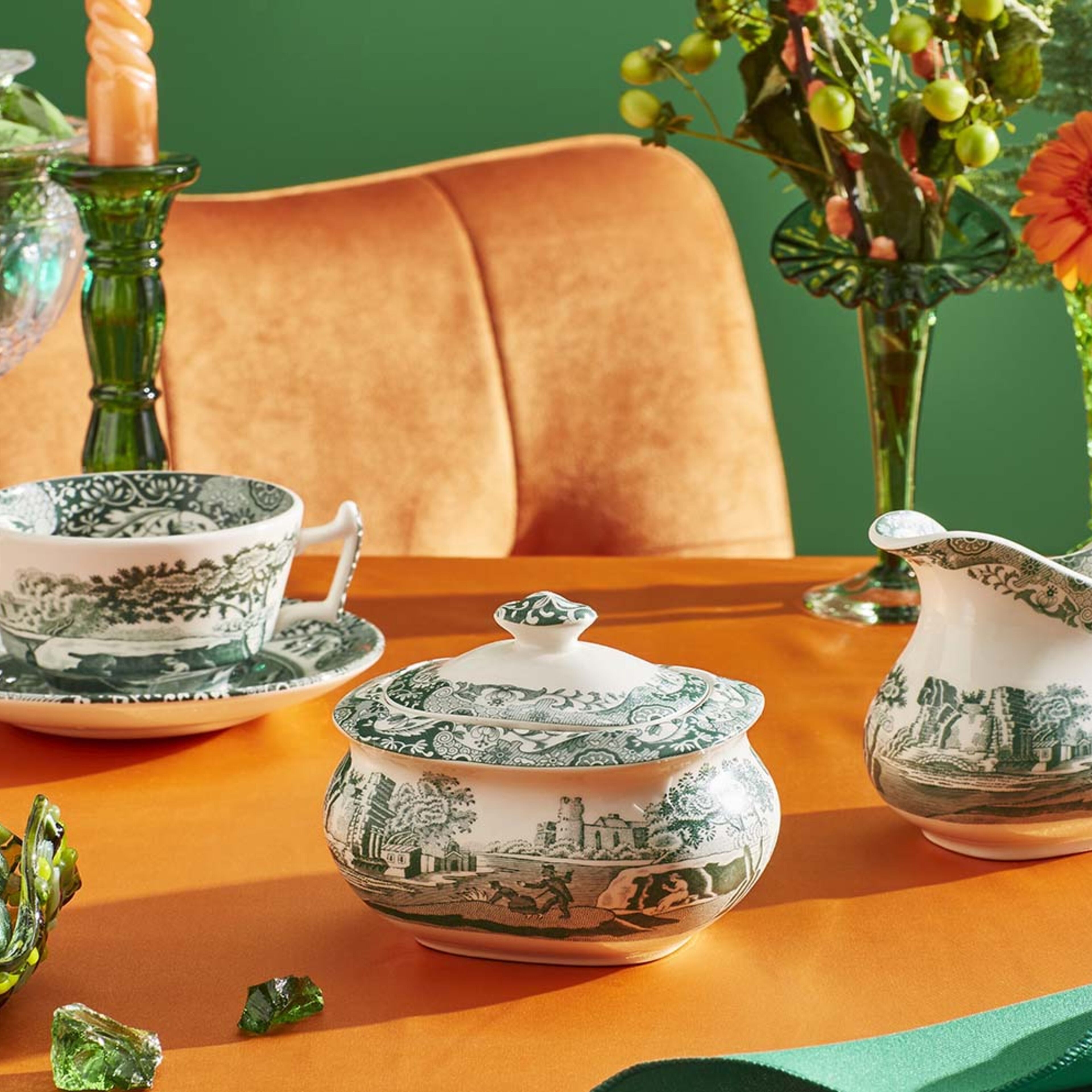 Heritage Green Italian sockerskål med lock 25 cl, grön/vit