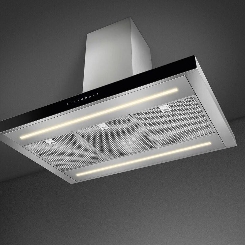 KBTI9L4VN fritthengende ventilator 90 cm, rustfritt stål/glas