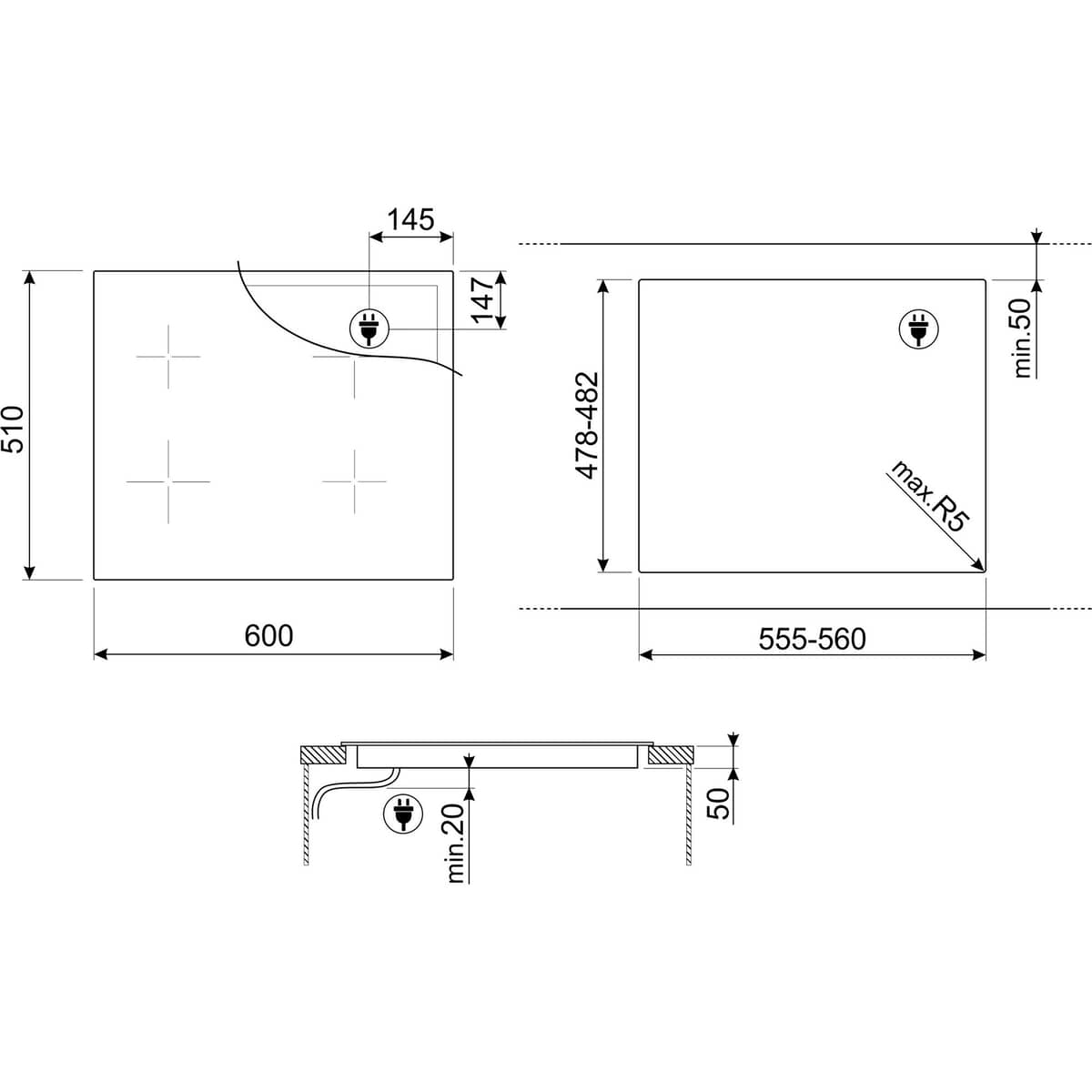 SIM3644D indbygget kogeplade, 60 cm, sort