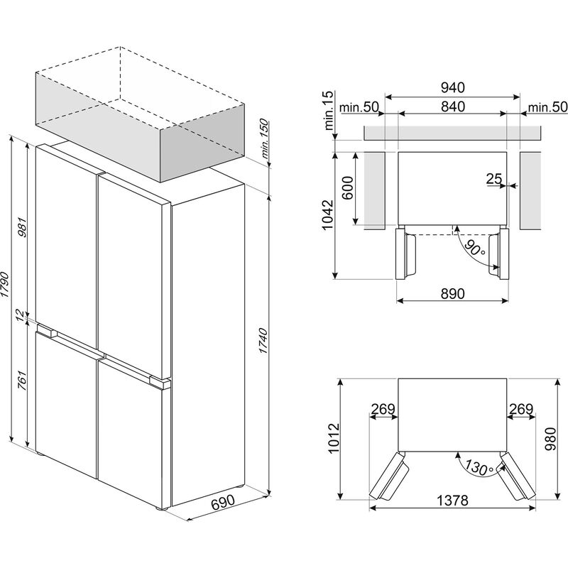 FQI48KD French Door kylskåp, svart