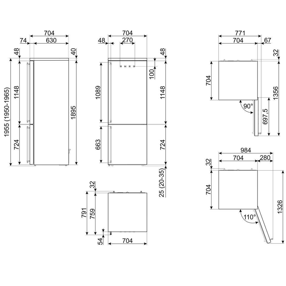 Smeg FA8005RAO6 Jääkaappi/pakastin 70 cm, Saranointi oikealla, antracit