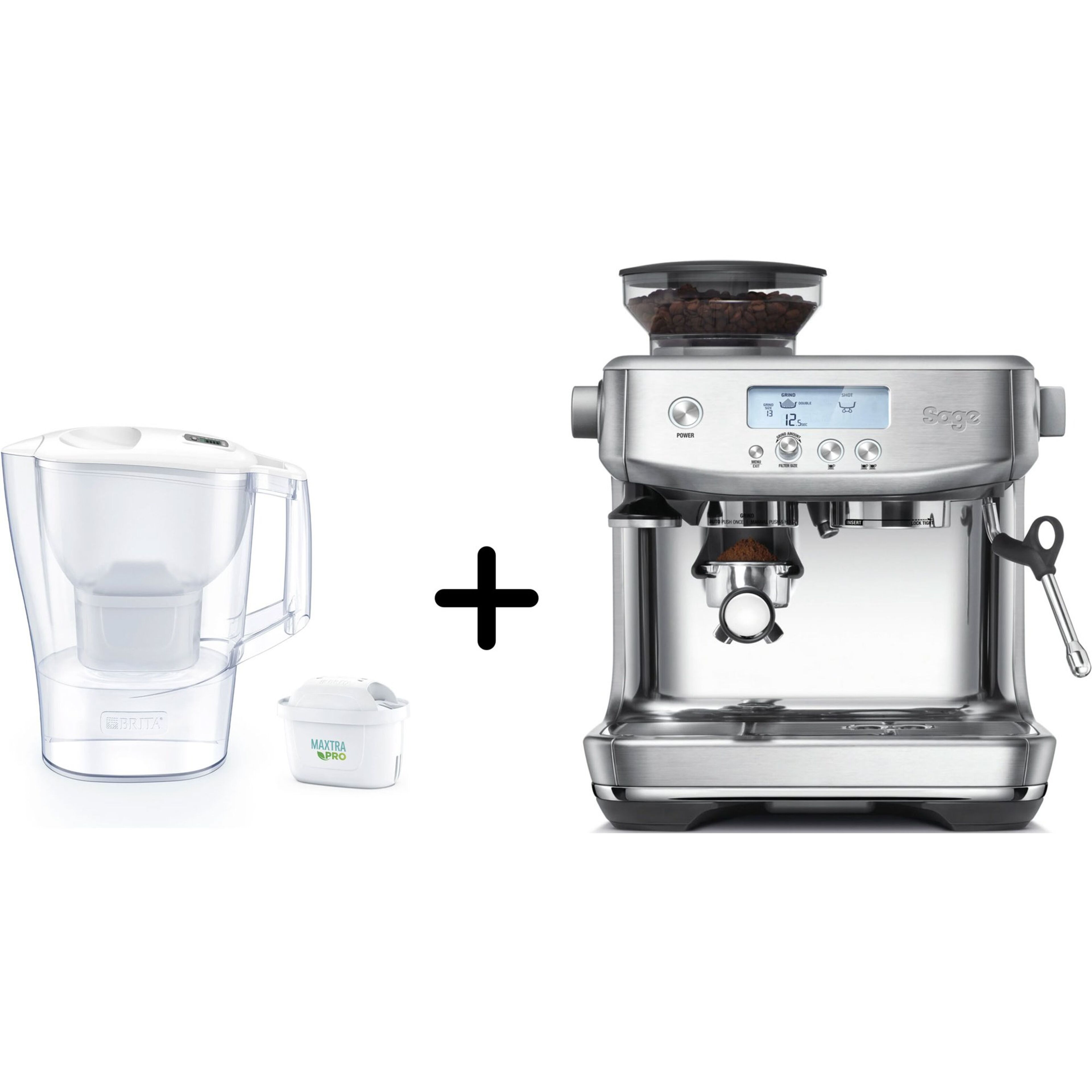 SES878BSS0 The Barista Pro espressomaskin + Brita Aluna filterkanna