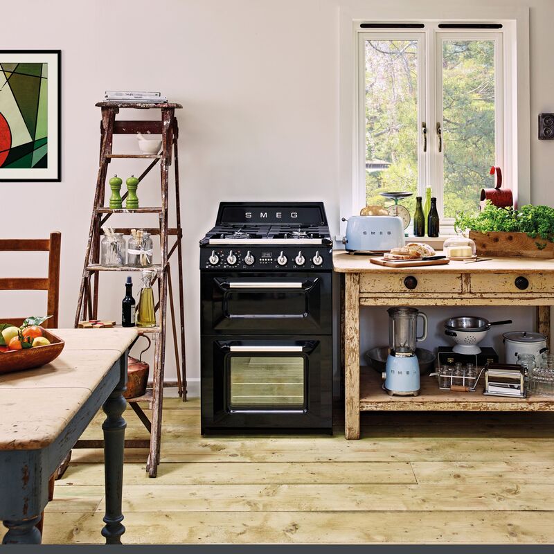 TR62BL 60 cm Victoria kaasuliesi kahdella uunilla, Musta