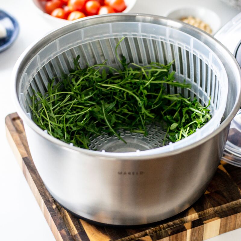 Salatslynge med pumpe 6 liter, rustfrit stål