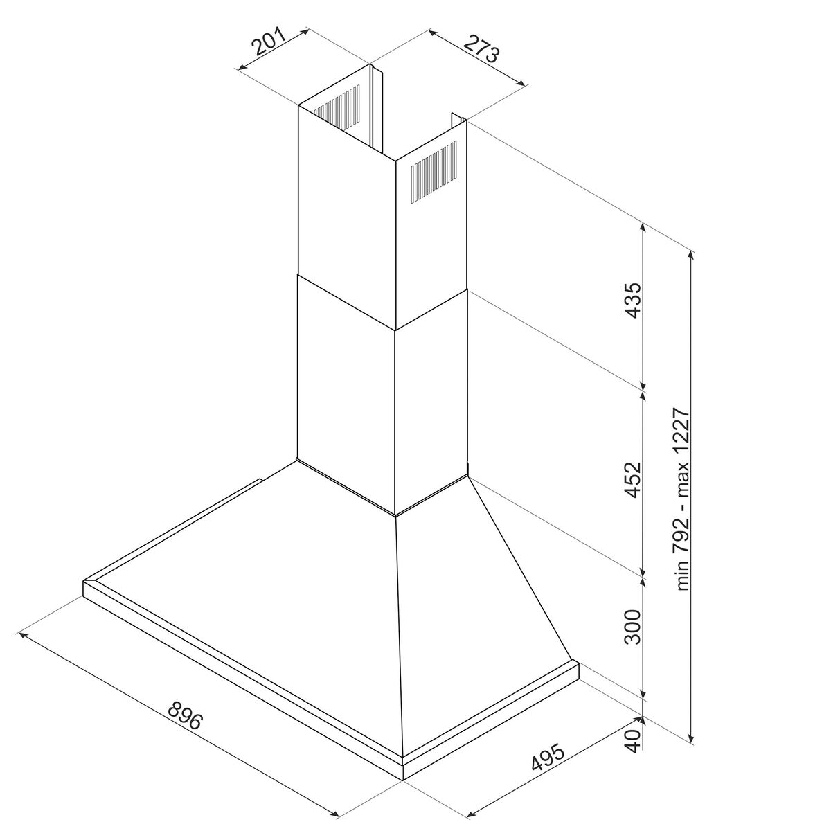 Classic induktionskomfur med emhætte 90 cm, mat sort