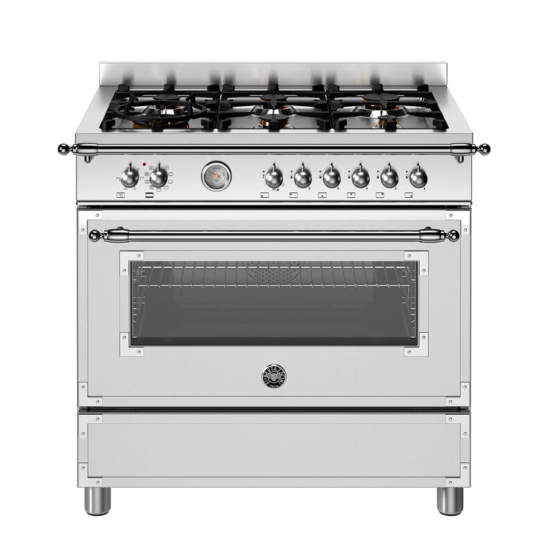 Bertazzoni HER96L1EXT Heritage Gaskomfur 90 cm med enkelovn og 6 brændere, rustfrit stål