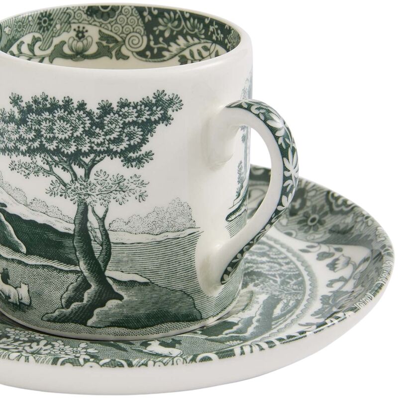 Heritage Green Italian espressokopp + fat 9 cl, grön/vit