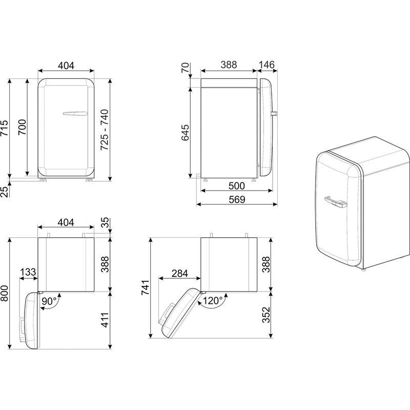 Smeg FAB5LBL6 Minibar 73cm Venstrehængt Sort