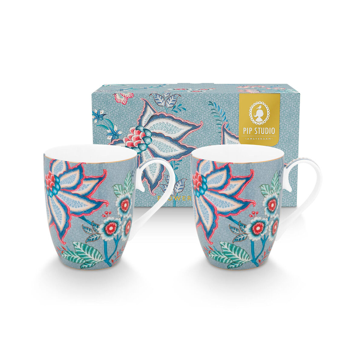 PIP Studio Flower Festival krus 35 cl 2-pakning, blå