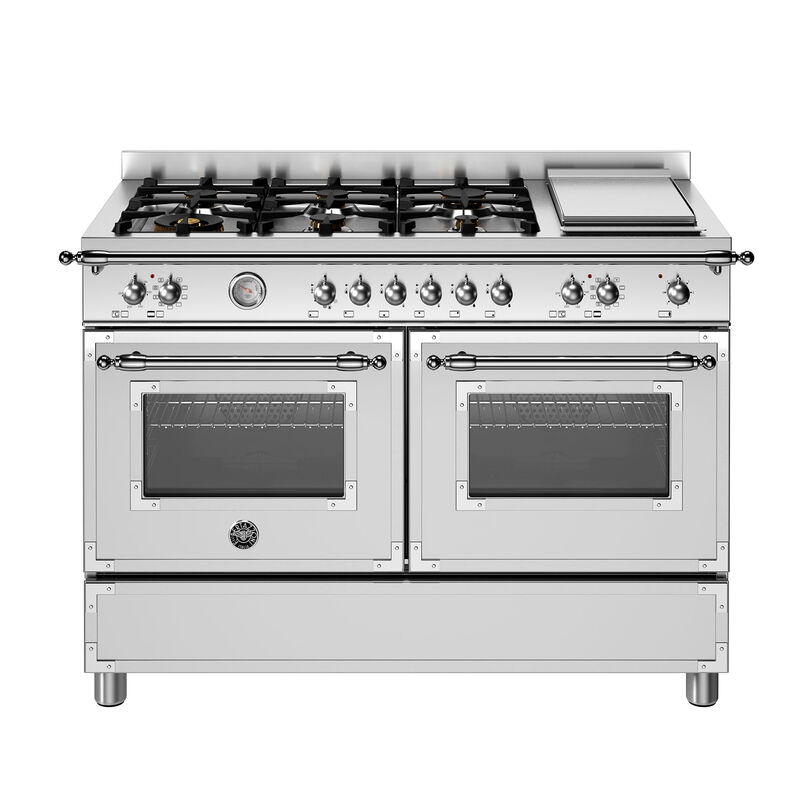 Bertazzoni HER126G2EXT Heritage gasskomfyr 120 cm med dobbelovn og 6 brennere, rustfritt stål