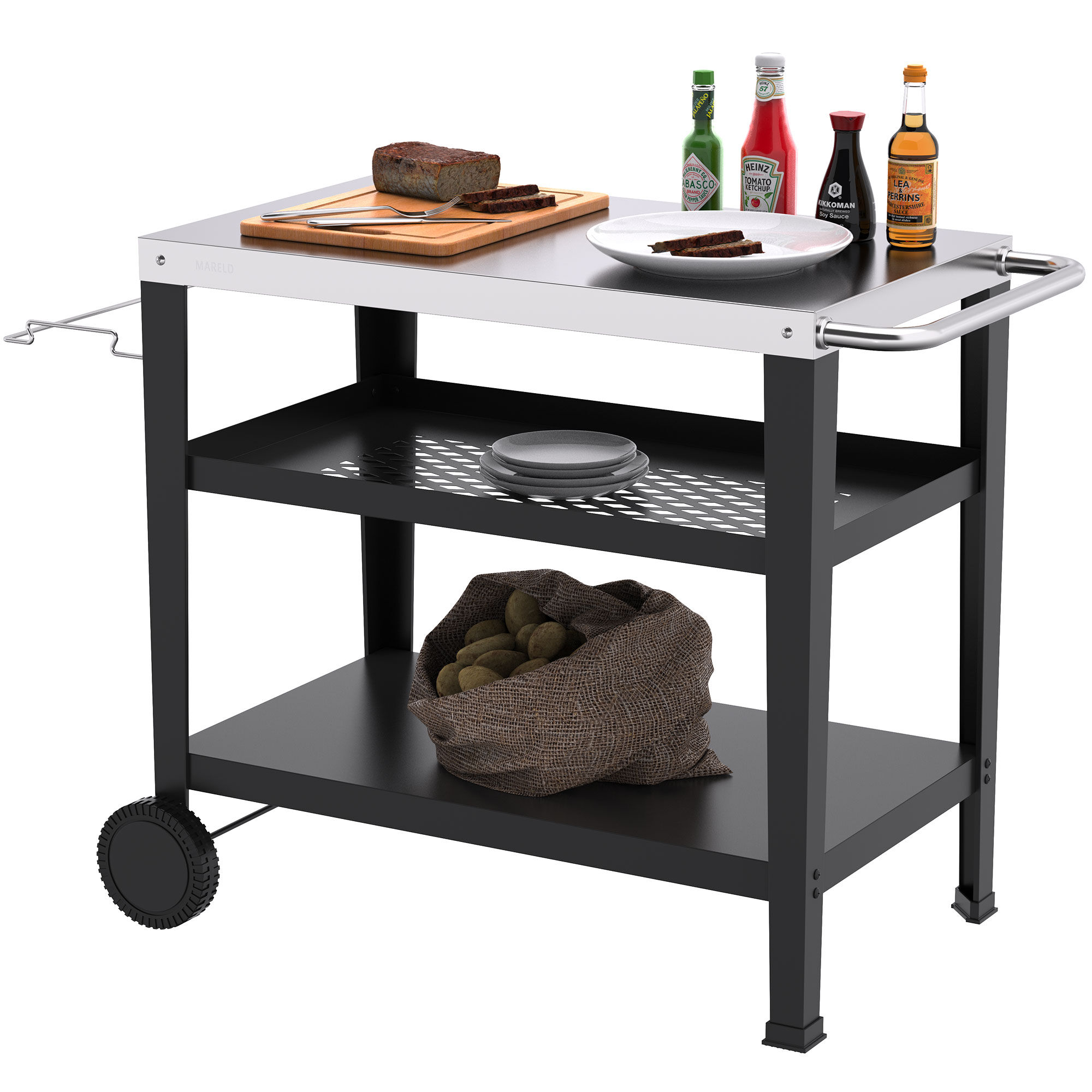 Vogn til stekebord med 4 brennere