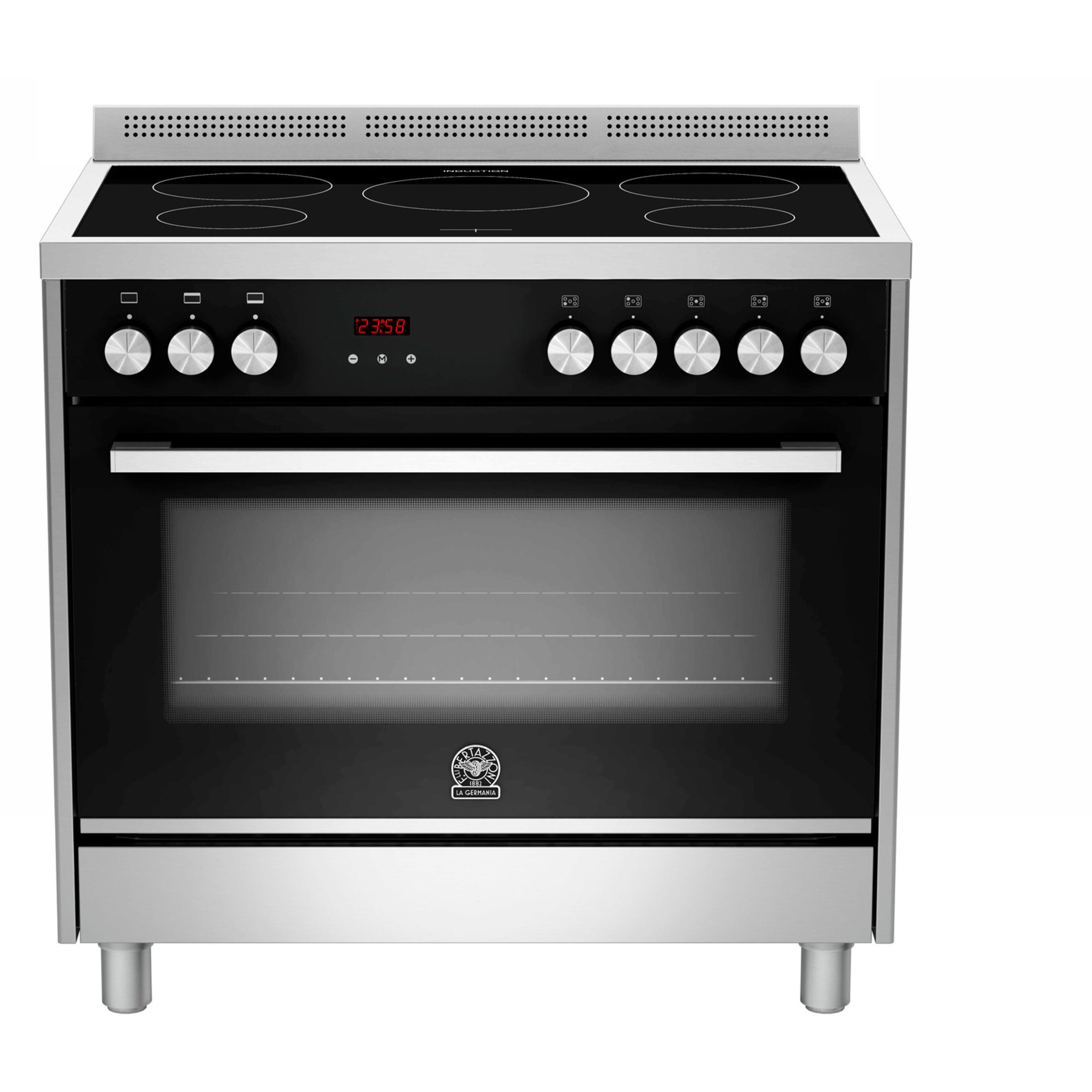 Futura Induktionspis 90 cm, 1 ugn, 5 zoner, rostfri