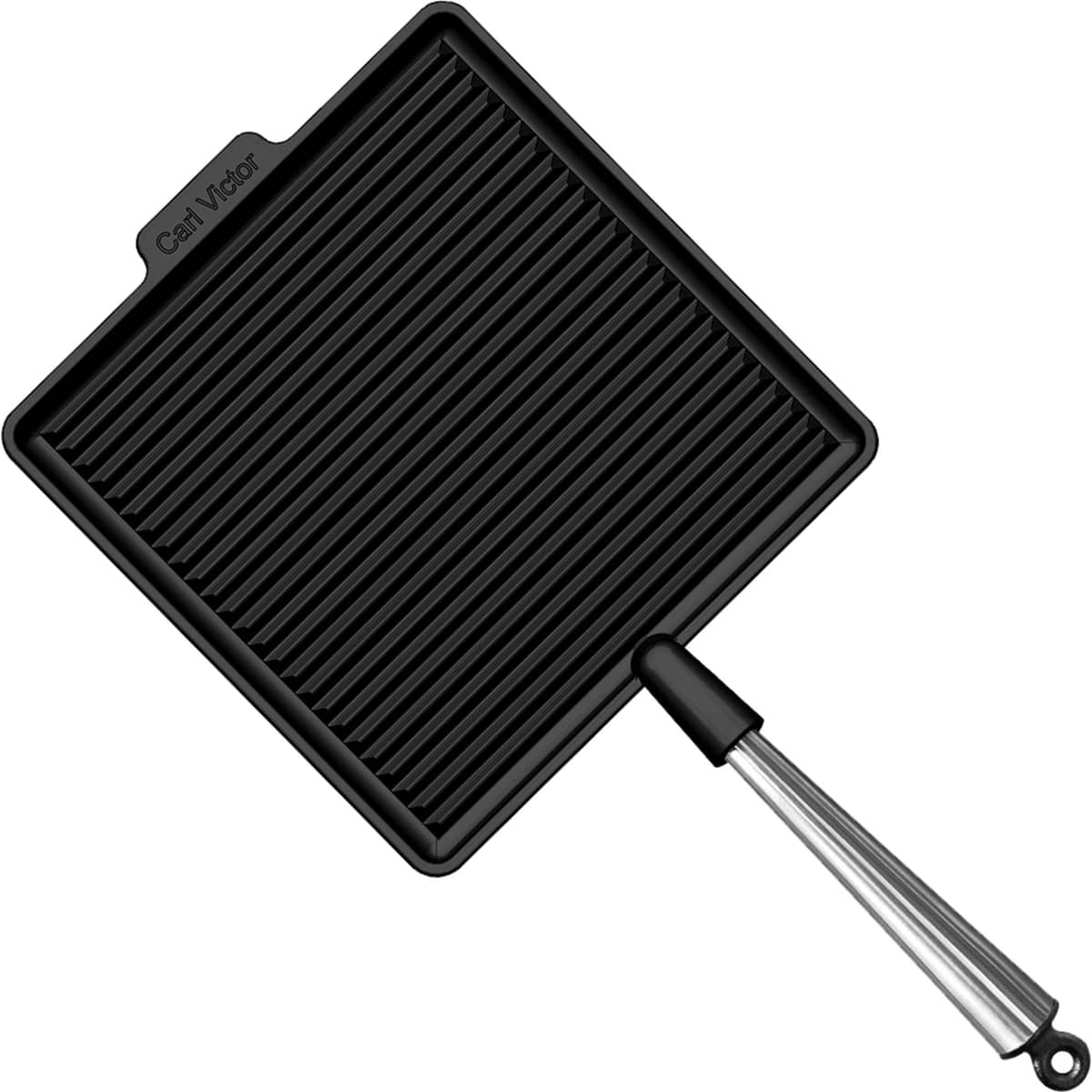 Fyrkantig gjutjärnsgrillpanna 28 cm, stålhandtag