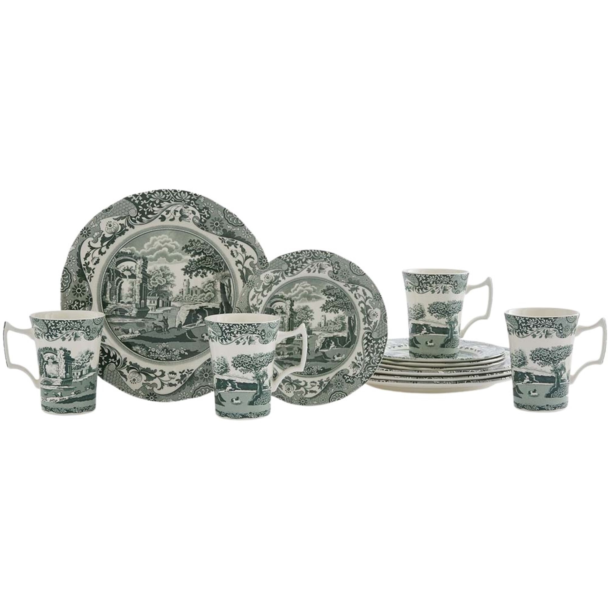 Spode Heritage Green Italian stel 12 dele, grøn/hvid