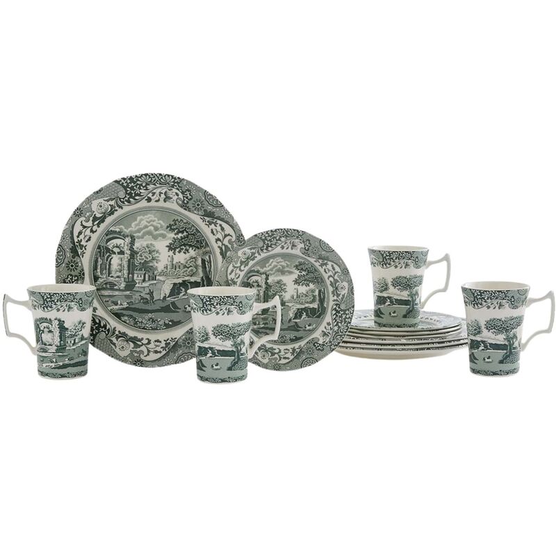 Heritage Green Italian stel 12 dele, grøn/hvid