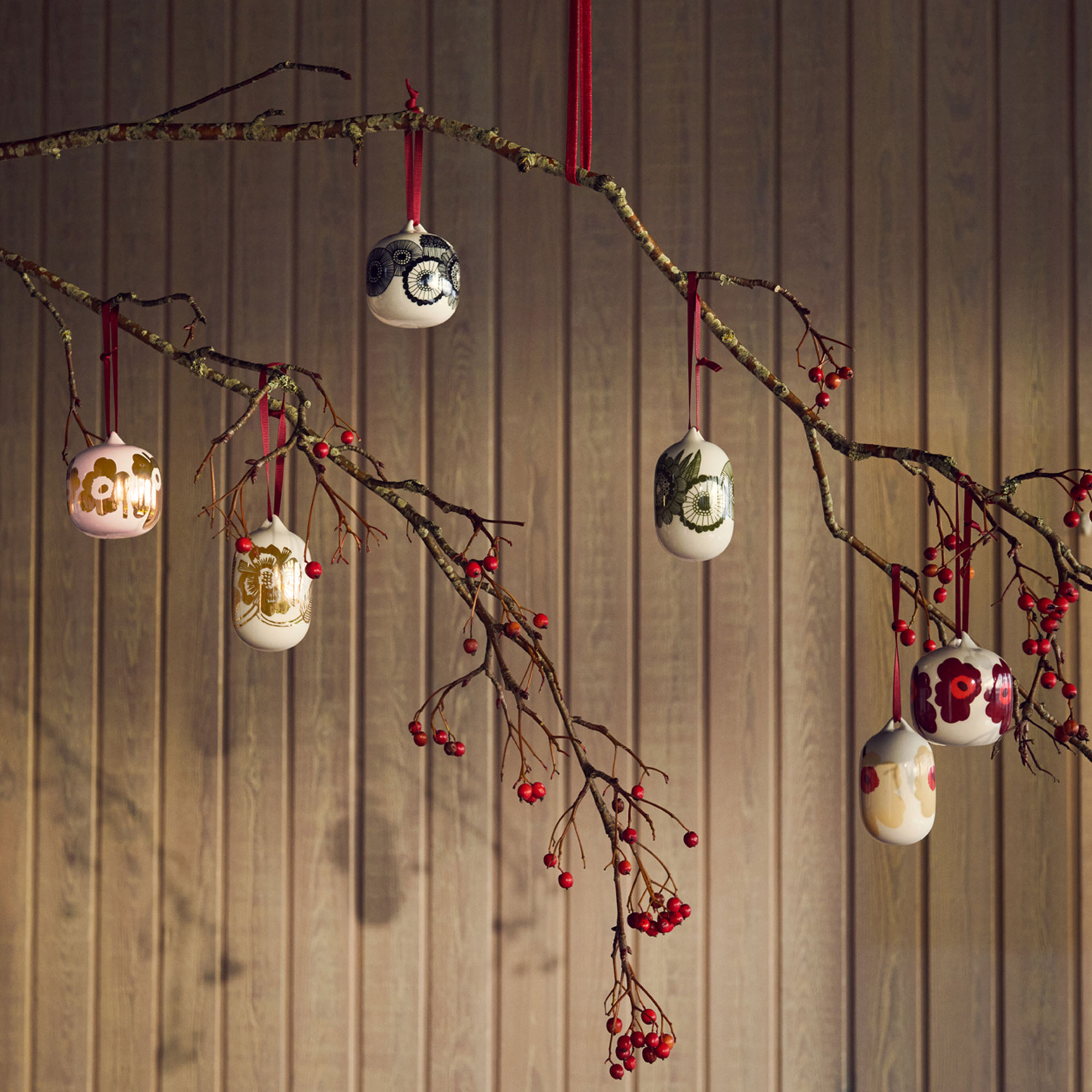 Unikko Juletræspynt, rosa/guld