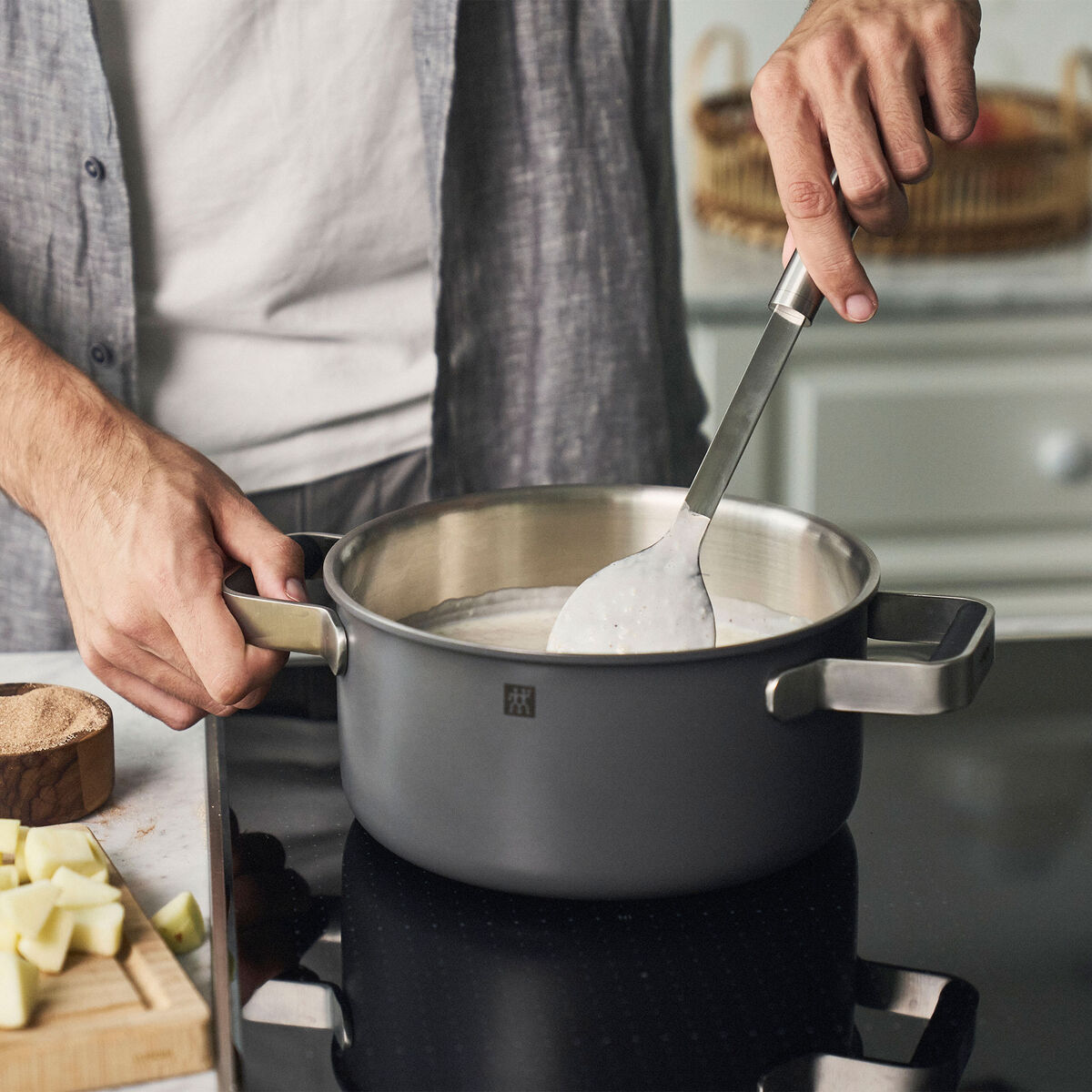 Pure grydesæt 3 dele + 2 låg, rustfrit stål, grå