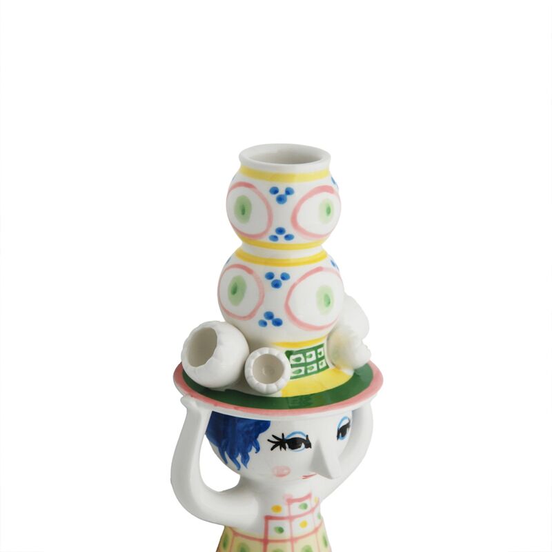 Nainen hatun kera kynttilänjalka 16 cm, vaaleanpunainen