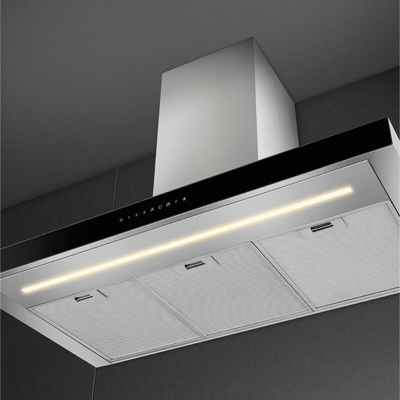 KBT9L4VN väggmonterad fläkt 90 cm, rostfritt stål/glas