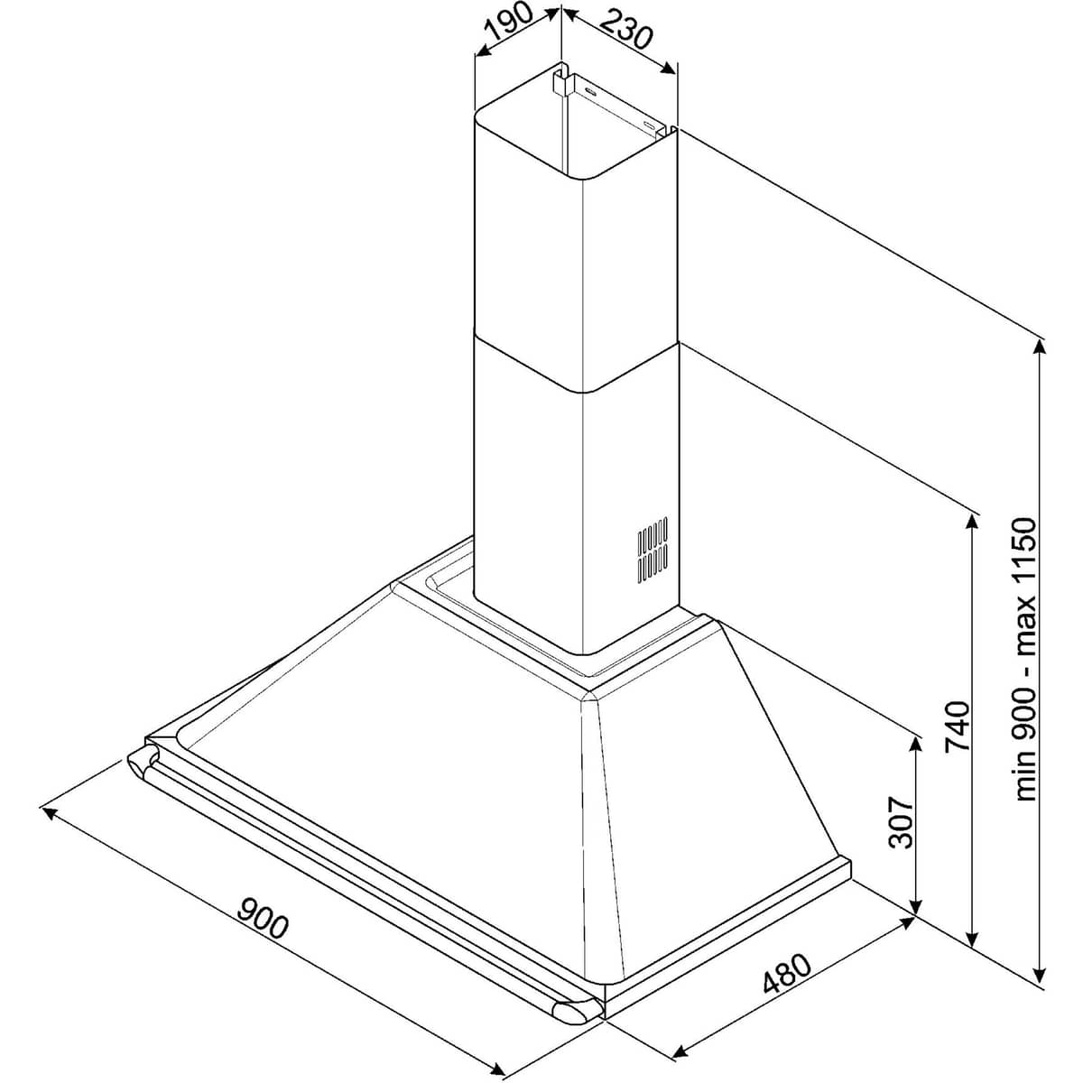 KTR90XE Victoria Vegghengt Ventilhette 90 cm, Rustfritt Stål