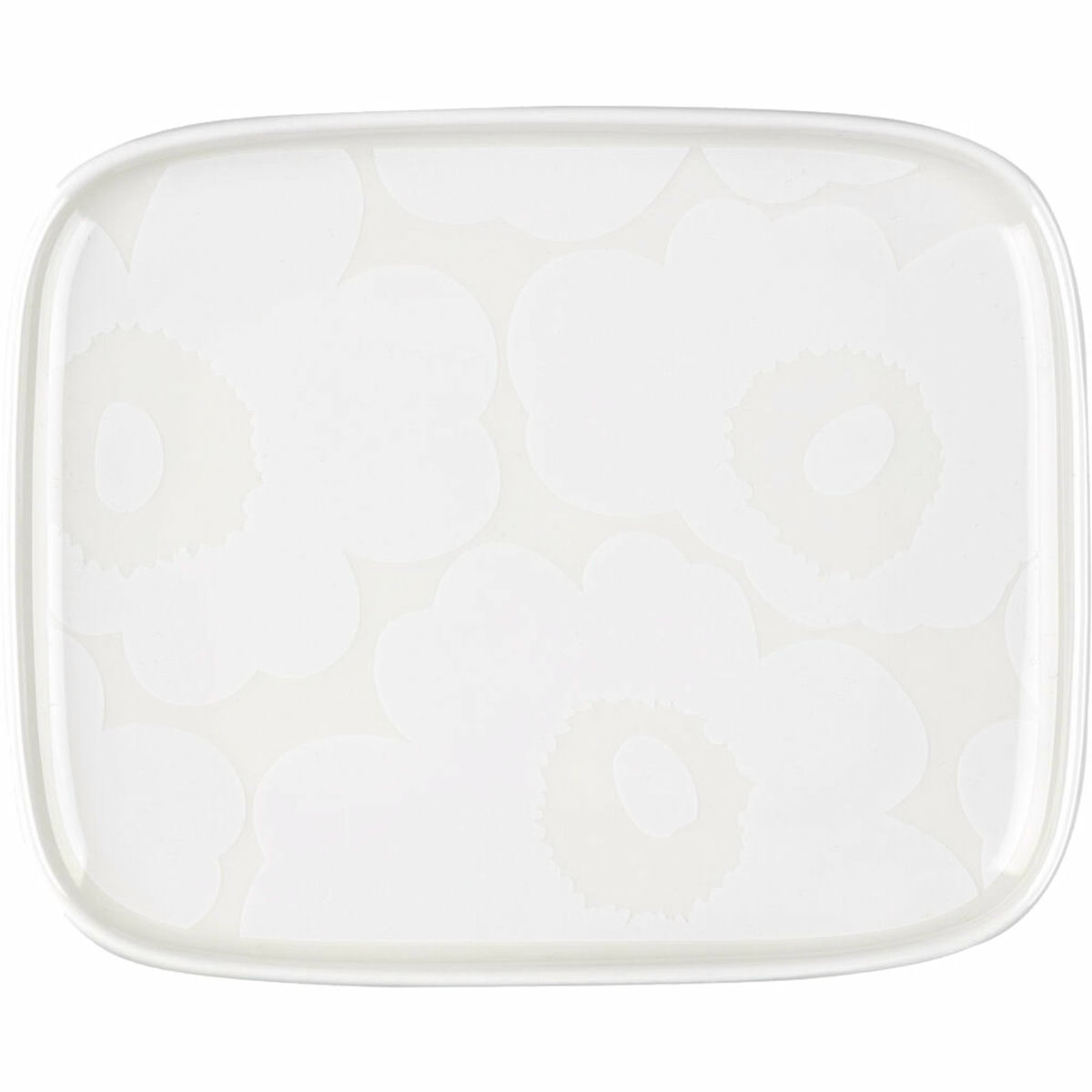 Unikko rektangulært fat 15 x 12 cm, hvit/off-white