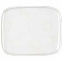 Unikko rektangulært fat 15 x 12 cm, hvit/off-white