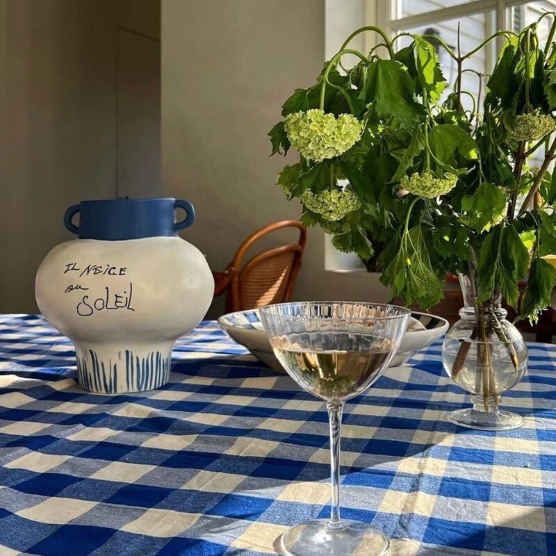 Bell bordsduk 250x145 cm, blå/aprikos