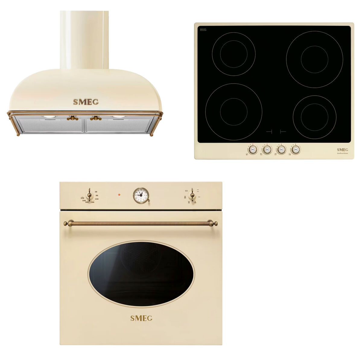 Colonial innbyggingsovn + induksjonstopp + kjøkkenvifte, creme