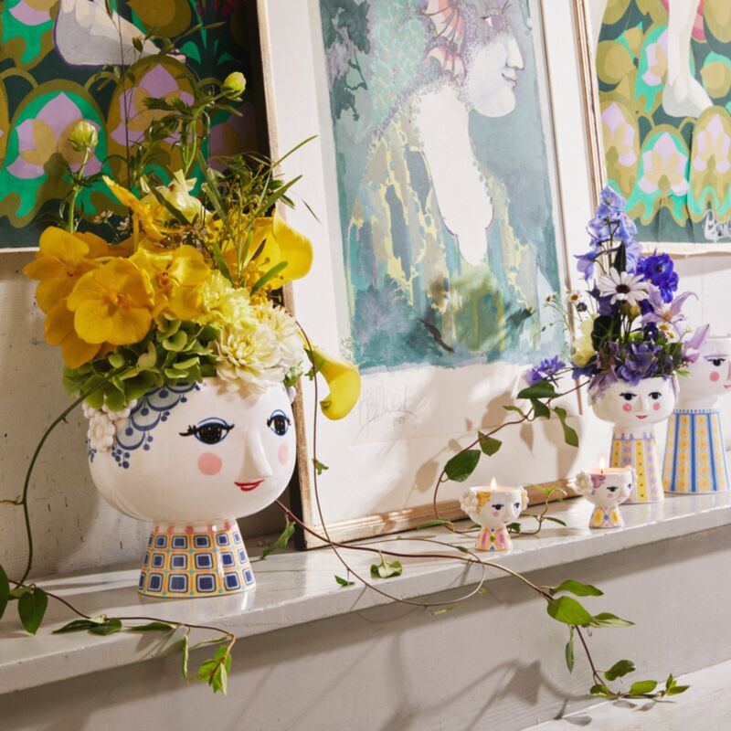 Eva kynttilänjalka  Ø6,5, keltainen/laventeli, 2 kpl.