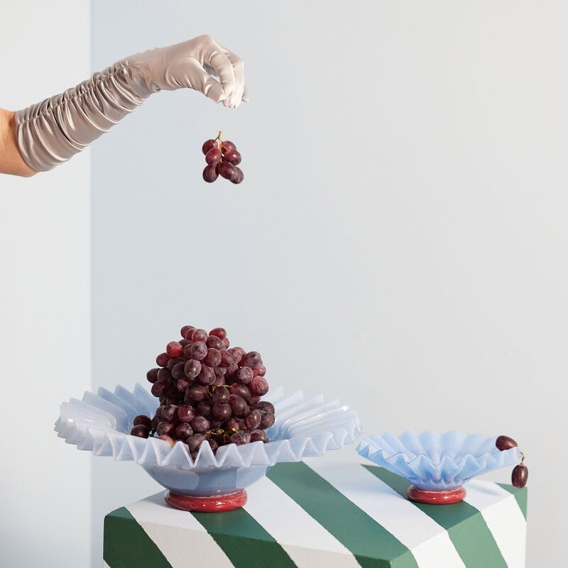 Lori skål 38 cm, lyseblå/vinrød