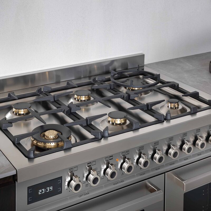 PRO96L2EXT Professional Gasskomfyr med dobbelovn 90 cm, Rustfritt Stål