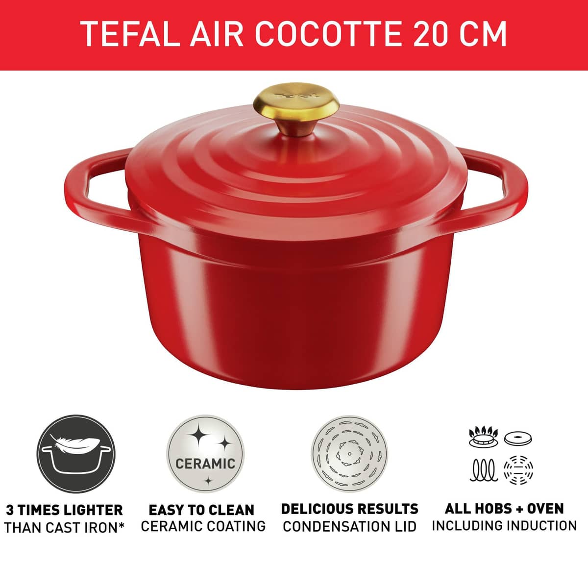 Air gryde, 3,1 liter, 20 cm, rød
