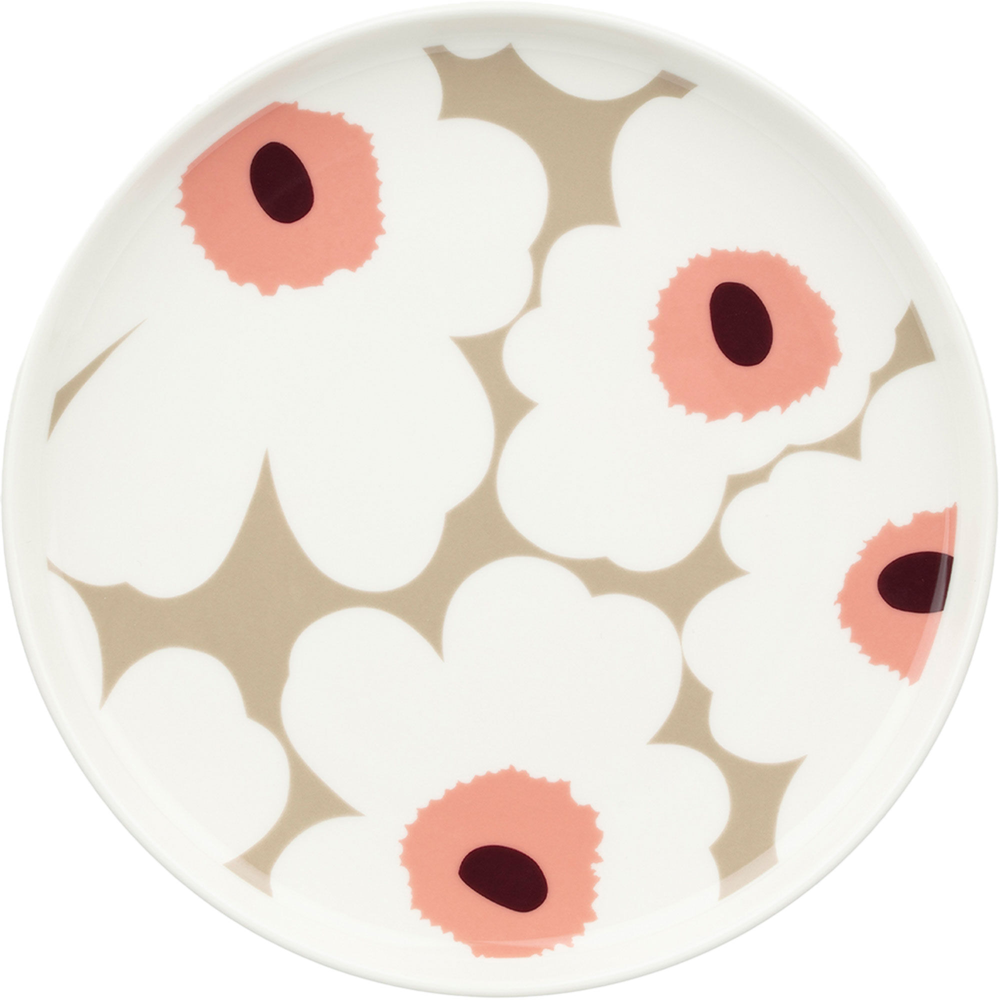 Marimekko Unikko tallerken 20 cm, hvid/beige/rosa