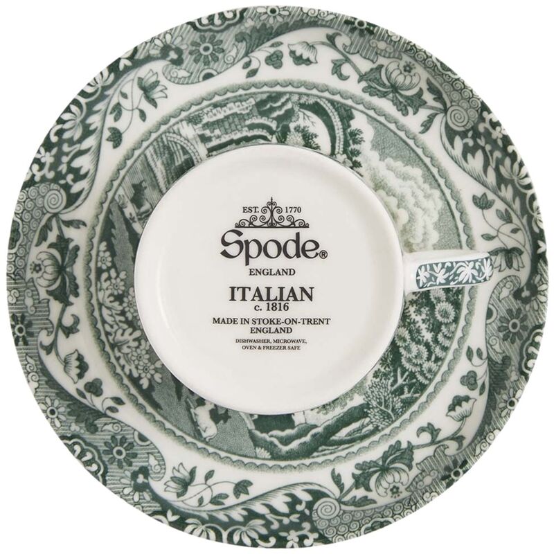 Heritage Green Italian espressokopp + fat 9 cl, grön/vit