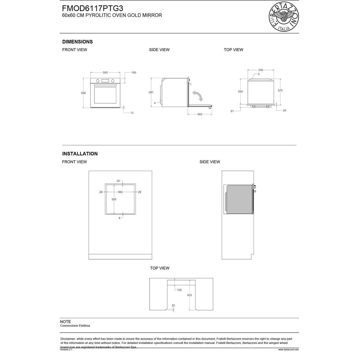 FMOD6117PTG3 Modern innbyggingsovn med pyrolyse 80 liter, gull