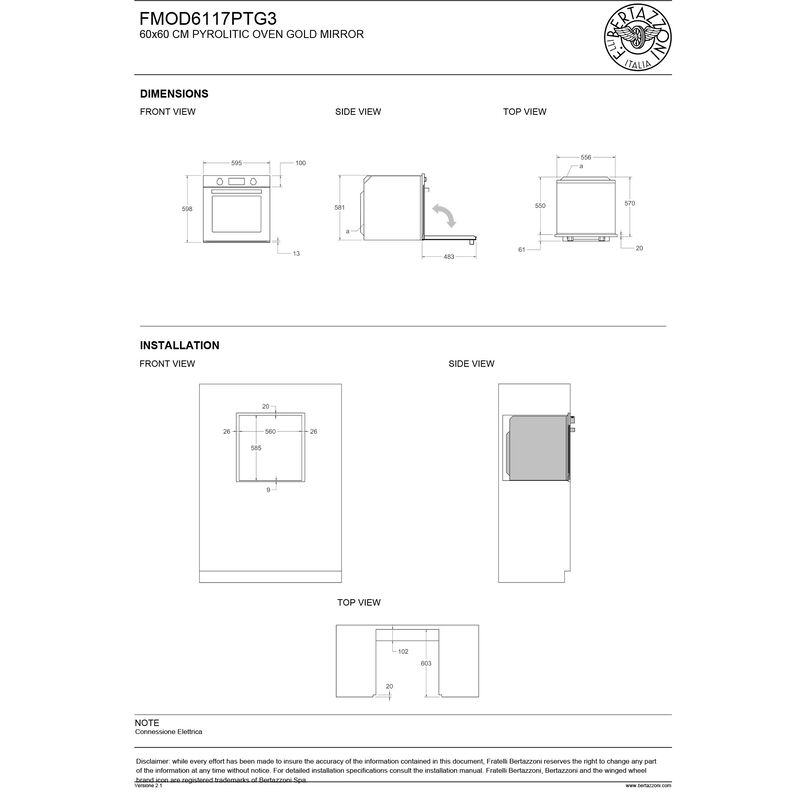 FMOD6117PTG3 Modern inbyggnadsugn med pyrolys 80 liter, guld