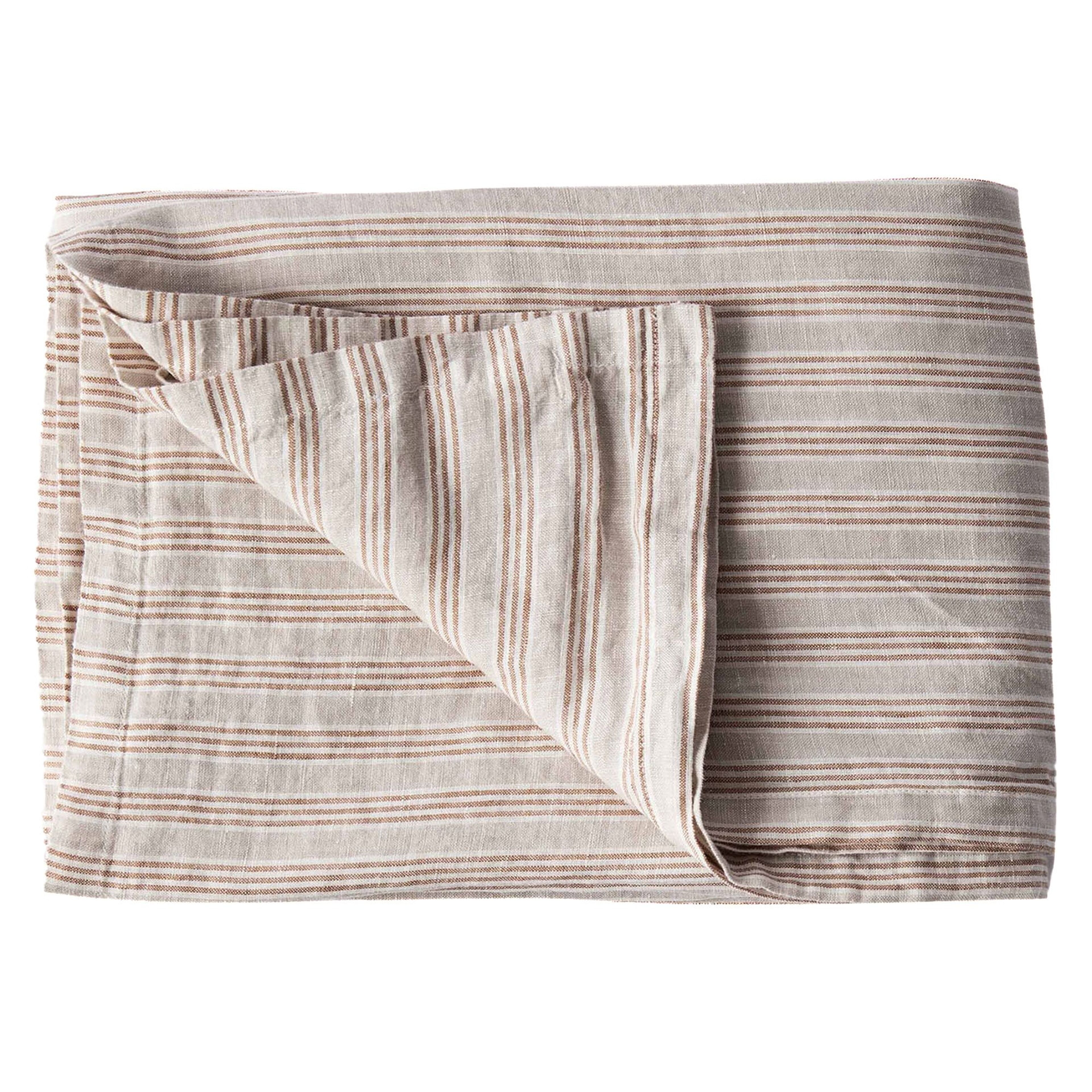 Bordsduk i linne 145x330 cm, hazelnut stripe