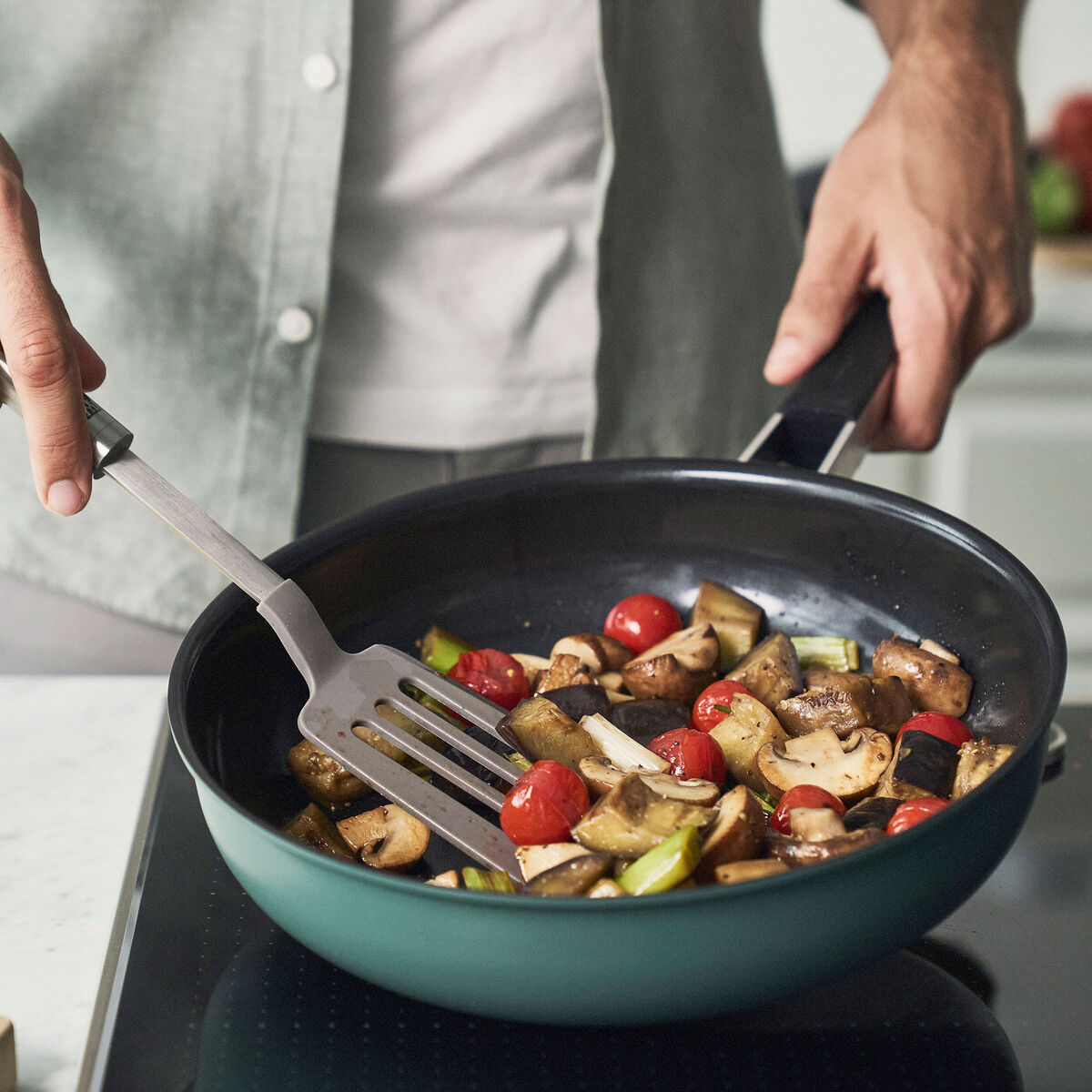 Pure stekepanne 24 cm, rustfritt stål, grønn